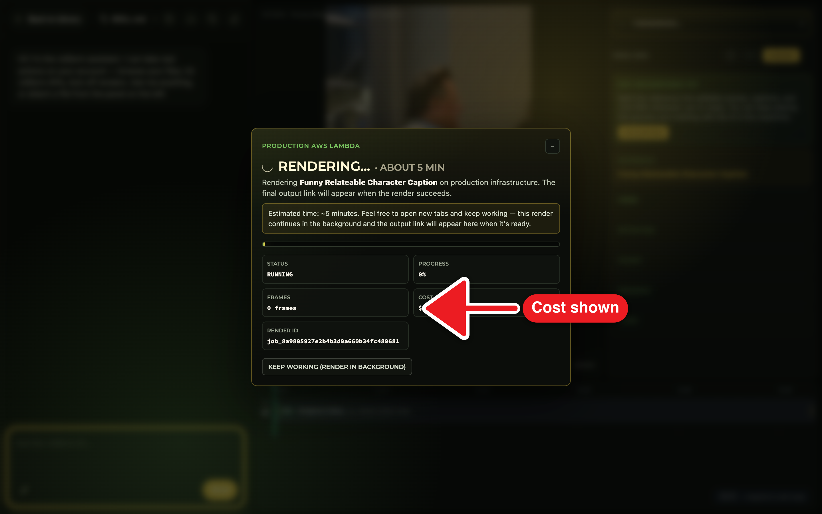 The editor chat dock showing the prompt 'generate motion video from those storyboard frames' with the copilot's cost-confirmation reply asking permission before running several AI video generations, and pending_generations placeholders on the timeline.