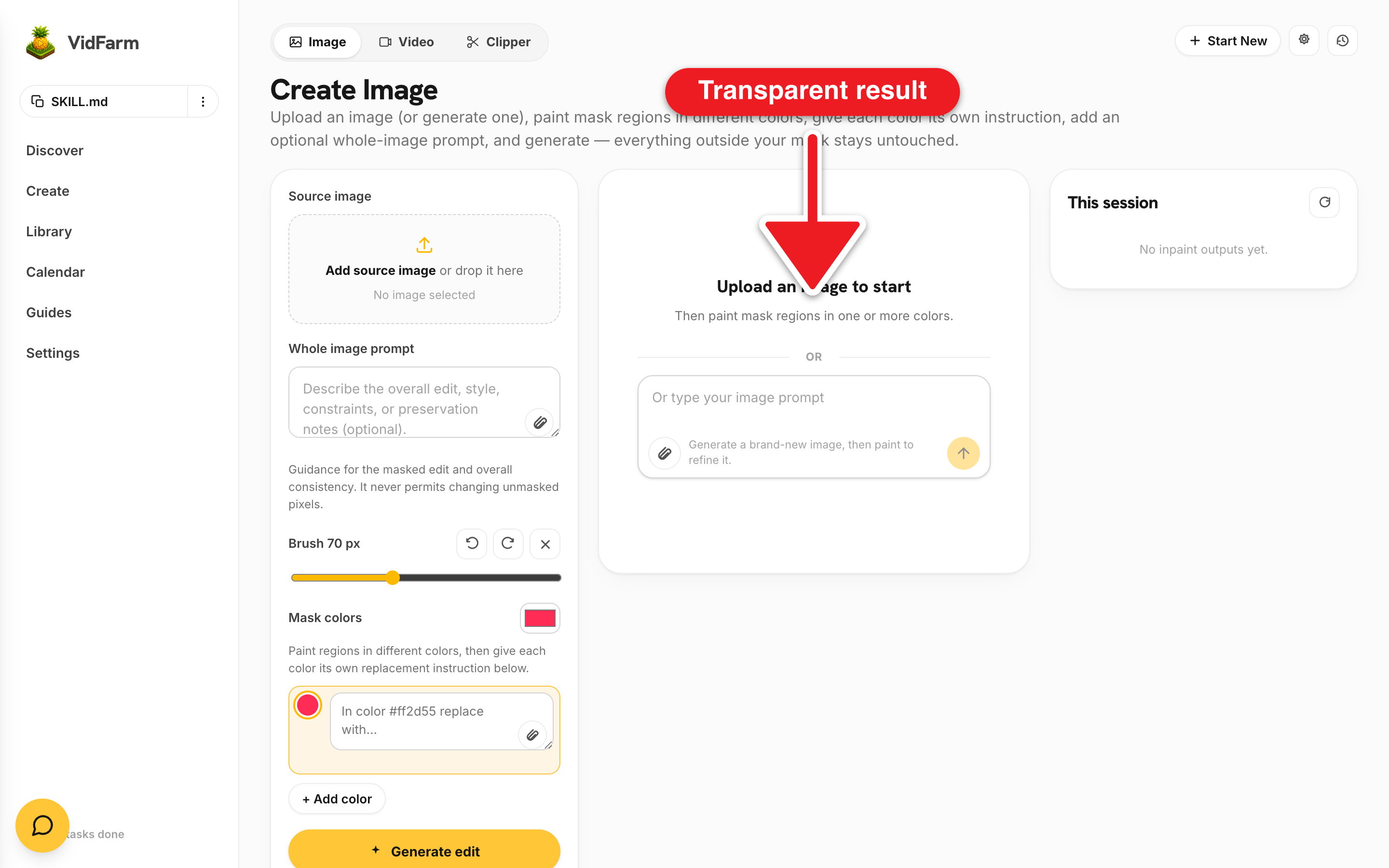 A create-overlay result shown on a checkerboard transparency background: a flat-illustration snowball cut cleanly out of its key-color background, proving the PNG has a real alpha channel.